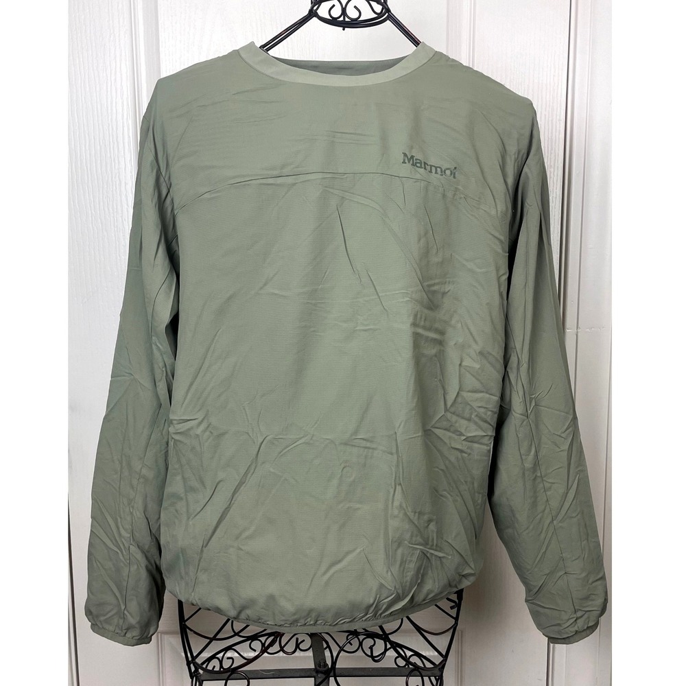 Marmot Mens Medium Sage Green Ripstop Mesh Lined Pullover Windbreaker Crew Neck